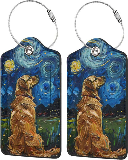 Fun Luggage Tags for Suitcases Leather Name Tag for Luggage Cute Travel Baggage Tags for Carnival Cruise Ships with Funny Patter 2pcs (Dog)