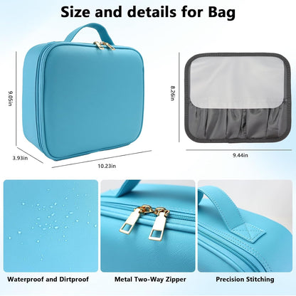 Travel Makeup Bag with LED Mirror Travel Makeup Organizer with 3 Lighted Settings, Adjustable Dividers and Makeup Brush Storage Bag Blue