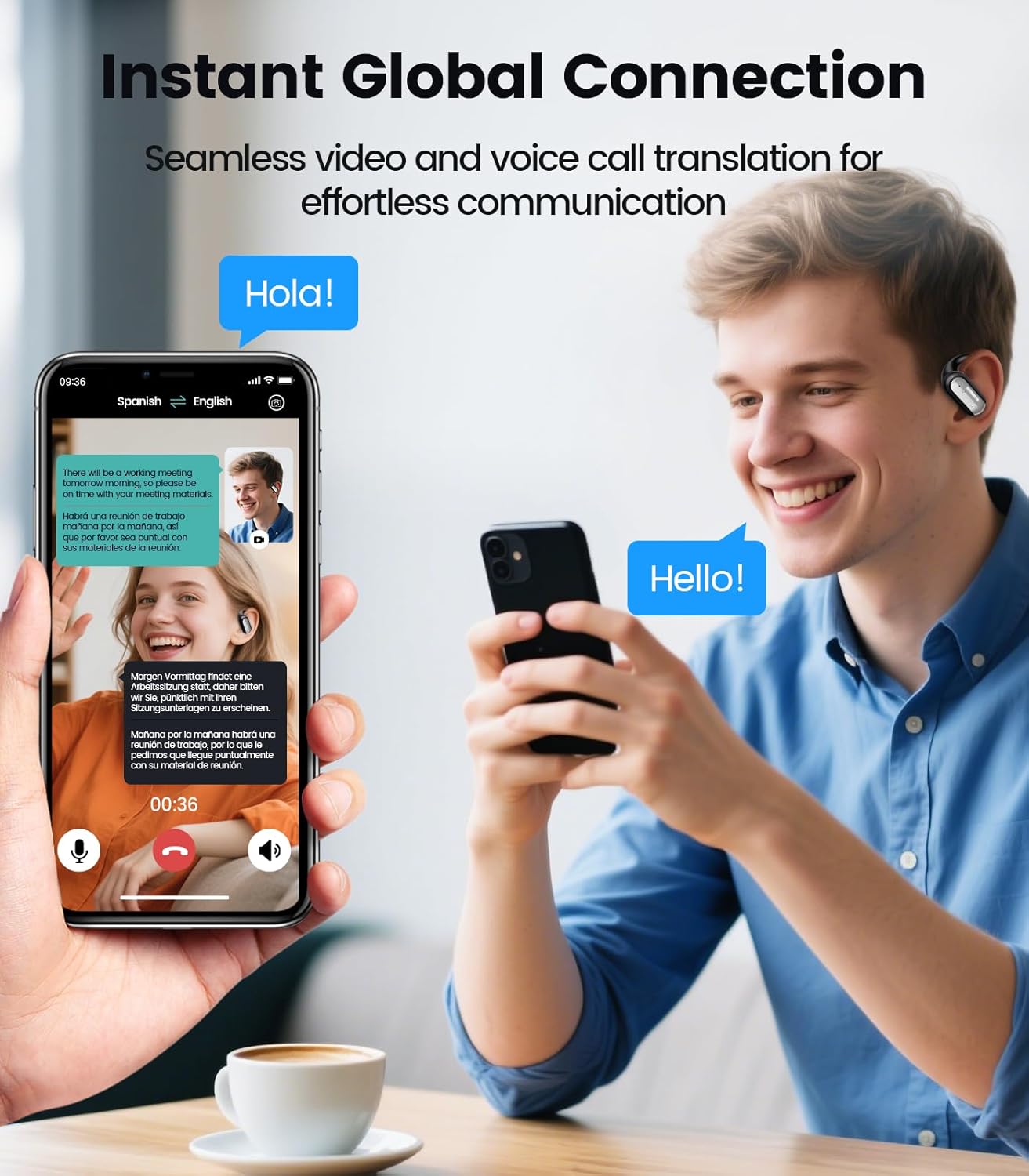 AI Translation Earbuds Real Time 164 Languages Translator Ear Buds Audifonos Traductores Inglés Español 4-in-1 Wireless Headphones Bluetooth Earphones for Travel Business Meeting Learning Black