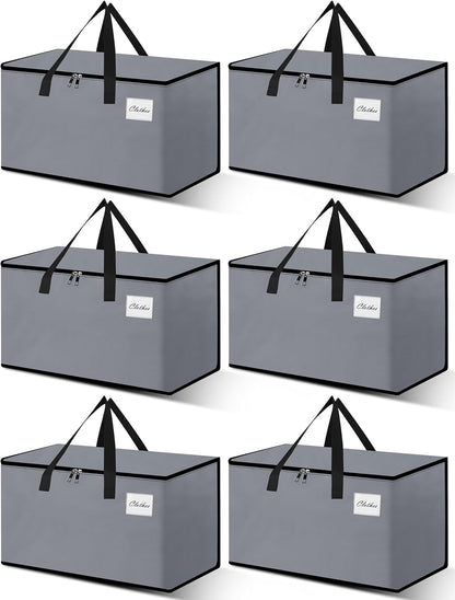 Heavy Duty Moving Bags - Extra Large Packing Bags and Storage Totes, Collapsible and Foldable Option for Moving and Storage, Grey, 93 L - 6 Pack
