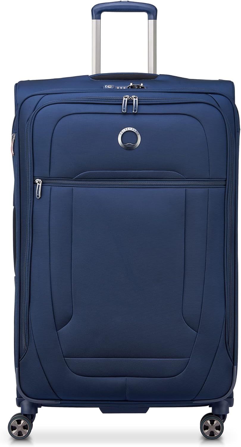 DELSEY PARIS Helium DLX Softside Expandable Luggage with Spinner Wheels, Navy Blue, Checked-Large 29 Inch