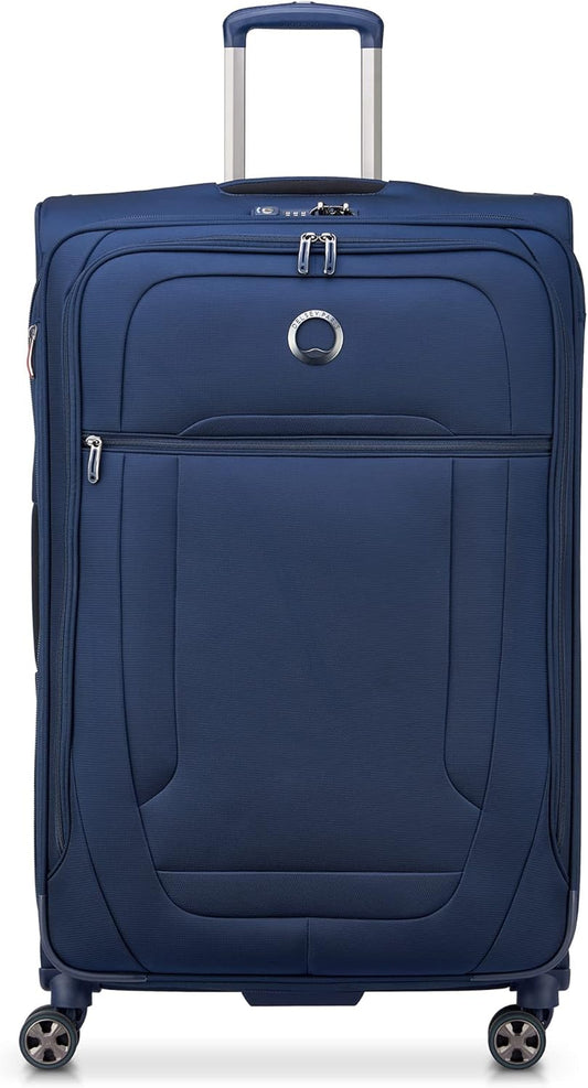 DELSEY PARIS Helium DLX Softside Expandable Luggage with Spinner Wheels, Navy Blue, Checked-Large 29 Inch