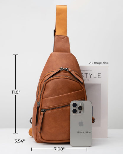 Alldaily Large Sling Bag for Women Crossbody Purse Leather Fashionable Trendy Chest Bag for Travel, Fanny Pack (Brown)