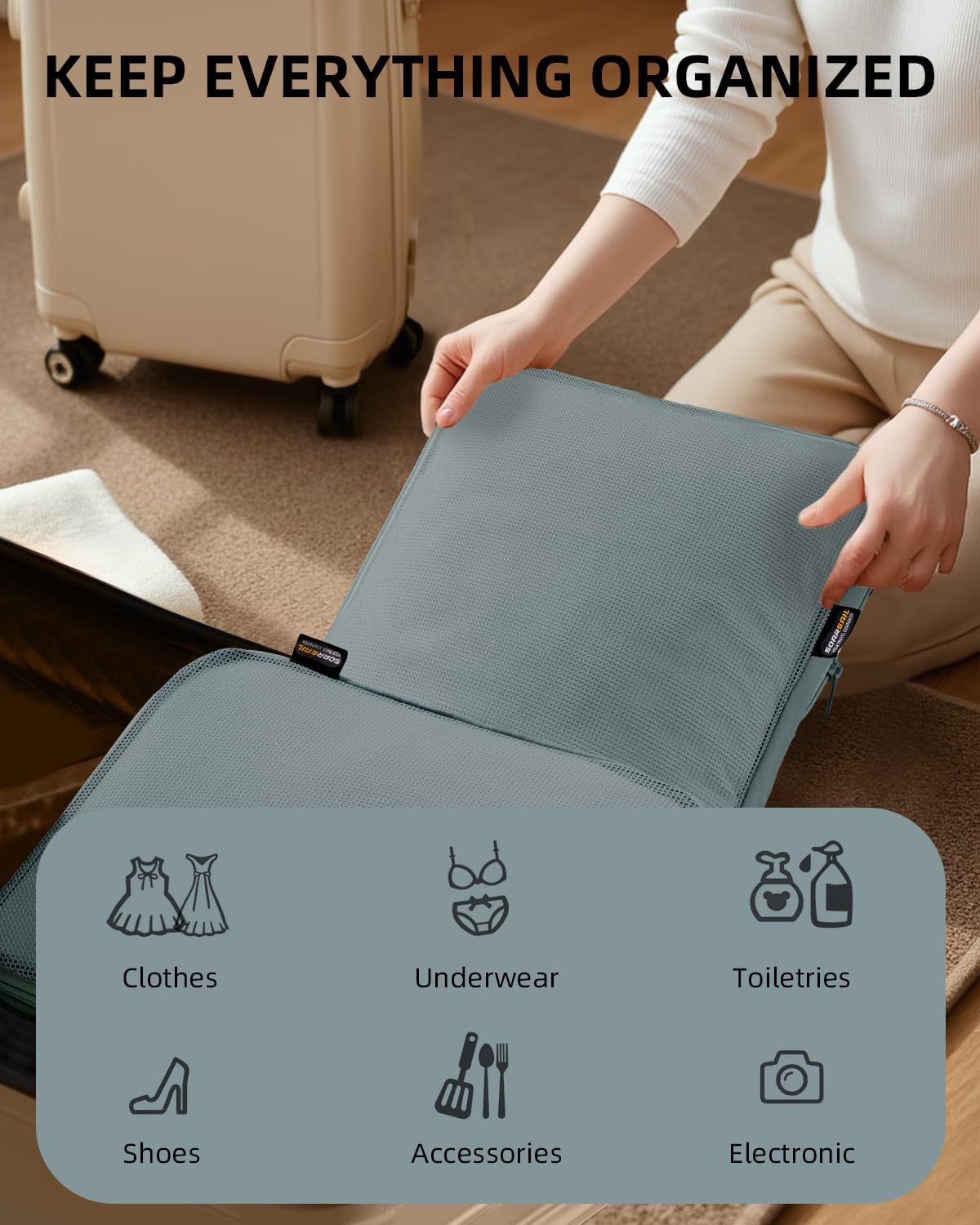 6 Set Compression Packing Cubes for Travel, Large Medium Small Luggage Organizers, Storage Bags for Clothes (6 Pack, Steel Blue)