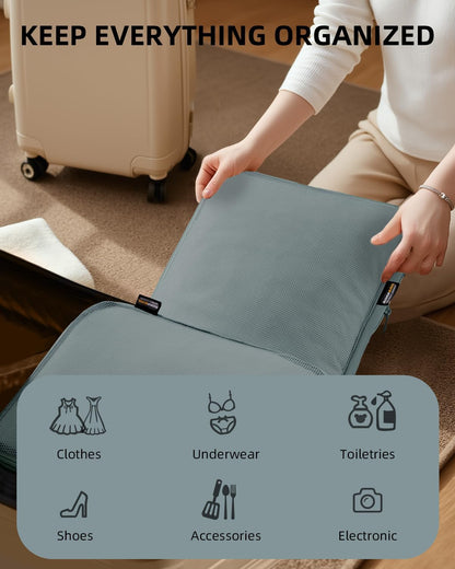 6 Set Compression Packing Cubes for Travel, Large Medium Small Luggage Organizers, Storage Bags for Clothes (6 Pack, Steel Blue)