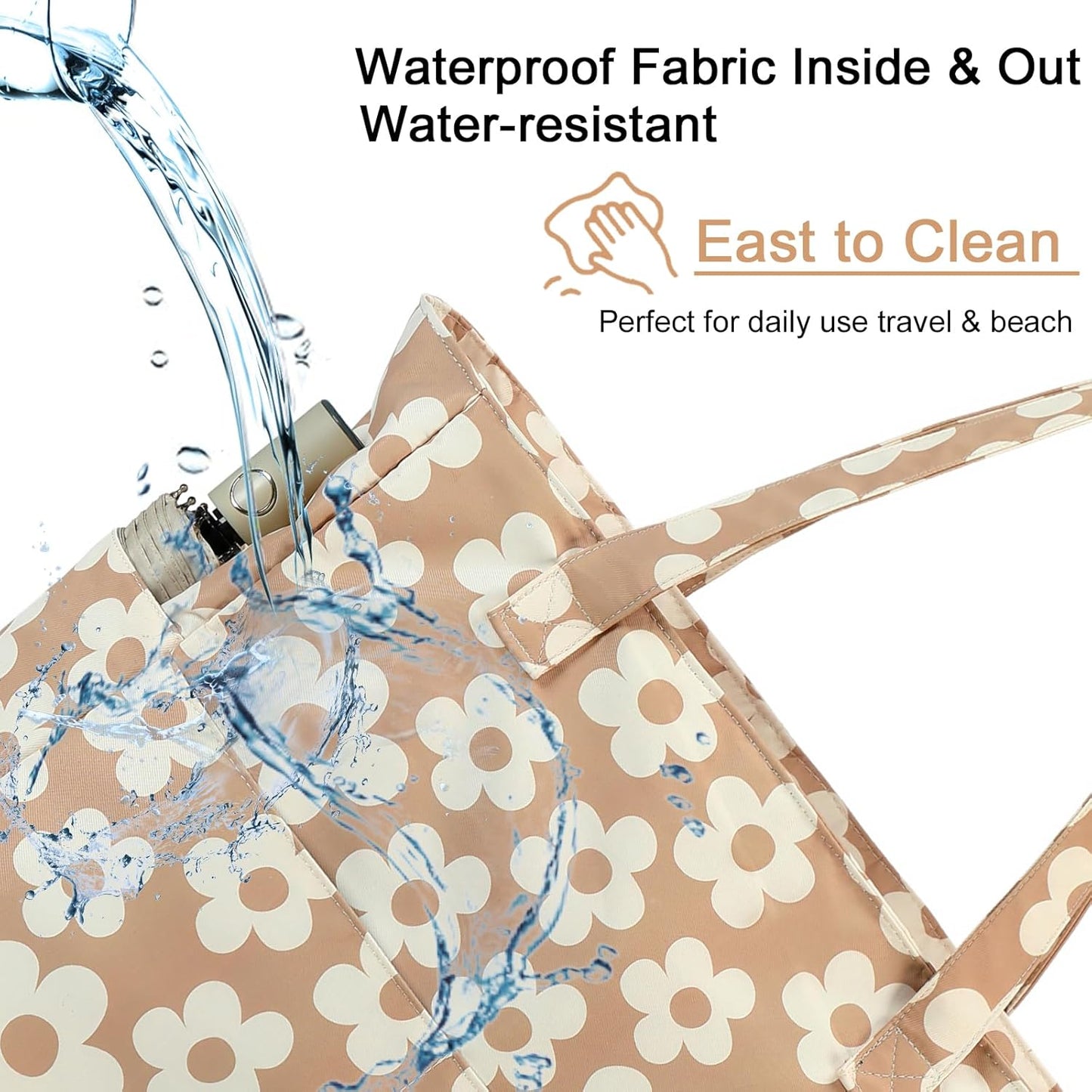 CAMTOP Waterproof Beach Tote Bag for Women Girls with Zipper Foldable Sandproof Pool Swim Bag Travel Carry On Gym