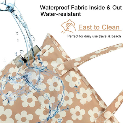 CAMTOP Waterproof Beach Tote Bag for Women Girls with Zipper Foldable Sandproof Pool Swim Bag Travel Carry On Gym