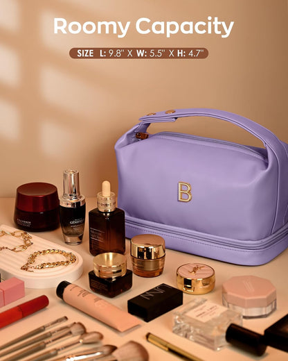 Gifts for Friends Female Mom, Letter Makeup Bag, Personalized Double Layer Cosmetic Bag with Makeup Brush Organizer, Waterproof, Large Capacity PU Leather Travel Toiletry Bag, Gift for Wife