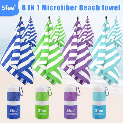 Sfee 4 Pack(8Pcs) Microfiber Travel Towel, Beach Towel Quick Dry Towel Camping Towel Super Absorbent Compact Lightweight Sports Towel Gym Towel for Beach, Gym, Hiking, Pool, Backpacking, Bath, Yoga