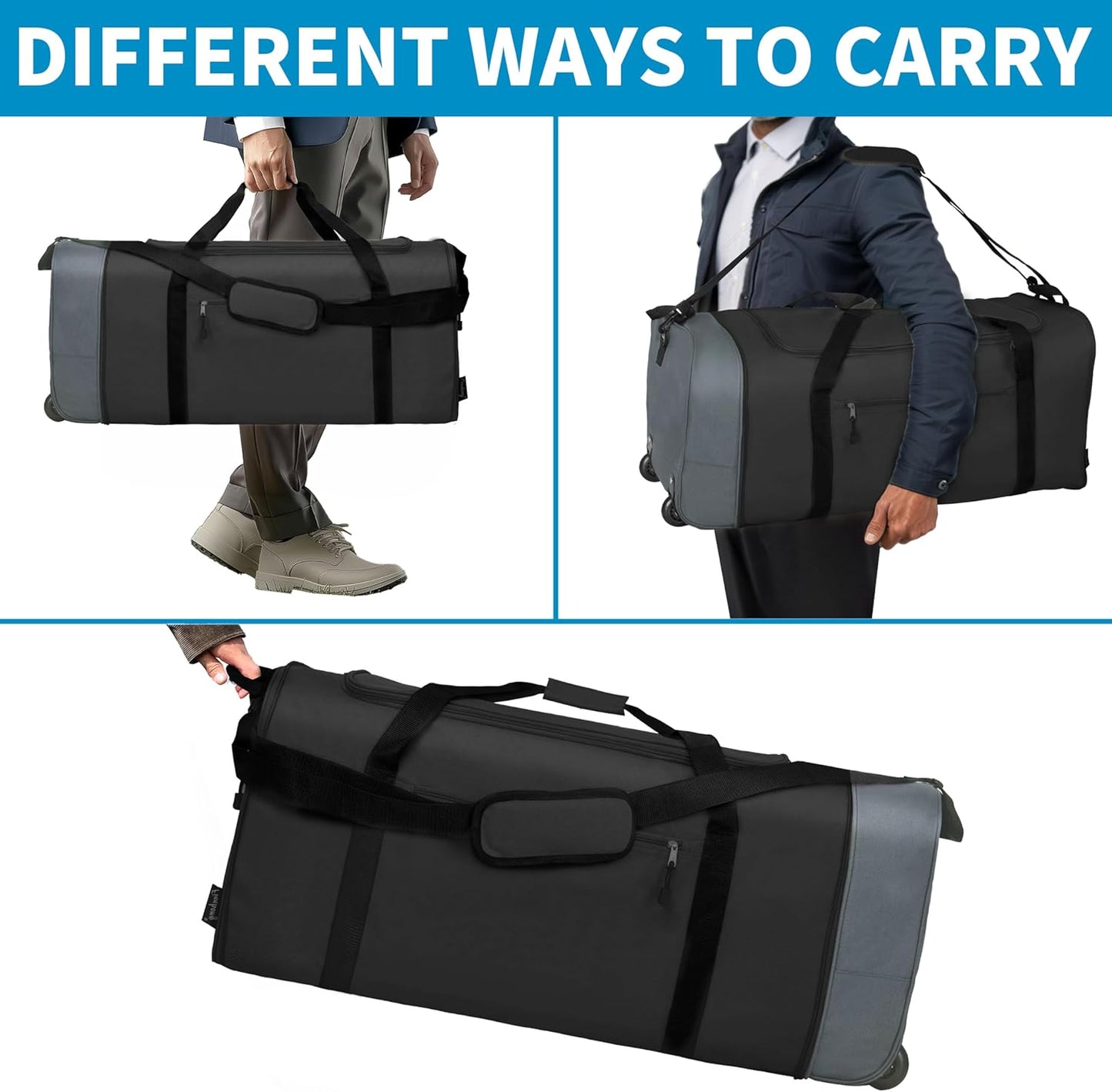 Finnhomy 100L Foldable Rolling Duffel Bag with 2 Wheels, Light Weight Travel Duffel bag with Large Loading Capacity, 32 inch Rolling Duffel bag with Shoulder Strap for Travel Camping Sports