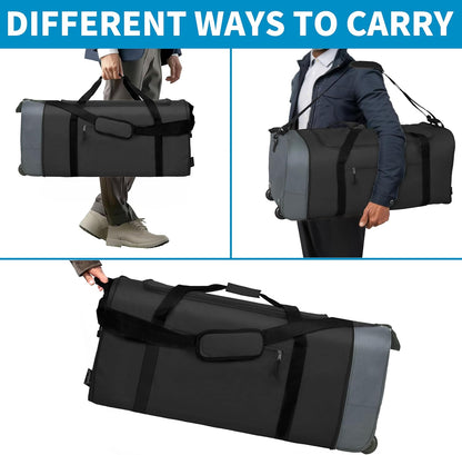 Finnhomy 100L Foldable Rolling Duffel Bag with 2 Wheels, Light Weight Travel Duffel bag with Large Loading Capacity, 32 inch Rolling Duffel bag with Shoulder Strap for Travel Camping Sports