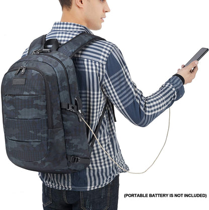 Tzowla Business Laptop Backpack Water Resistant Anti-Theft Backpack with USB Charging Port and Lock 17.3 Inch Computer Backpacks for Women Men, Casual Hiking Travel Daypack (Navy Blue Camo)