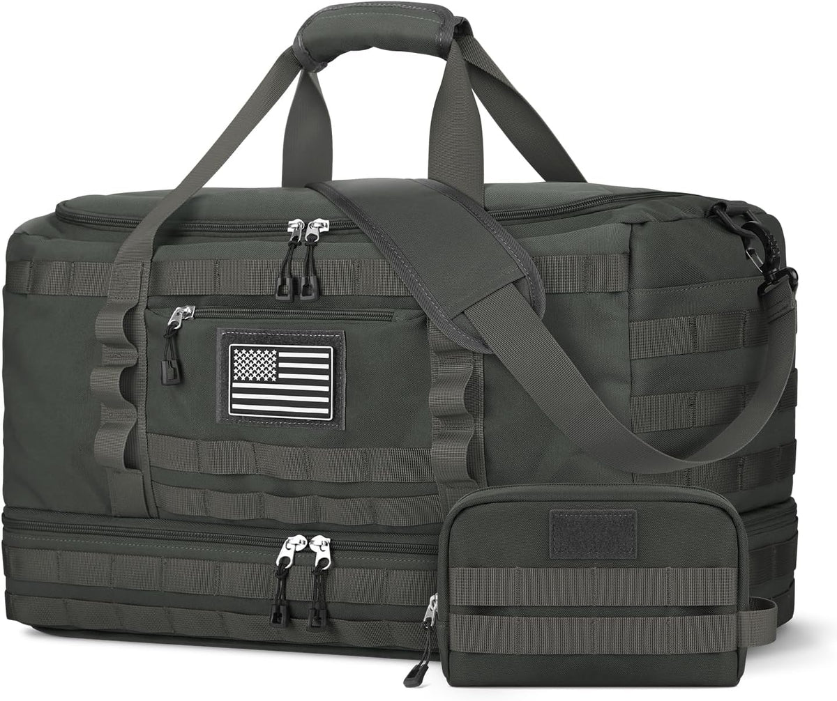 ETRONIK Travel Bag for Men Women, Gym Bag & Tactical Duffle Bags for Travel, Carry on with Toiletry Bag and Shoe Compartment, Weekender Overnight Trip with Wet Pocket for Workout Medical, Gray