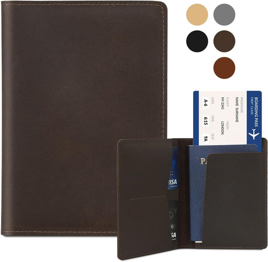 Real Leather Passport Holder for Men and Women, Handmade Wallet Cover Case, Travel Must-Haves Essentials Accessories, Birthday Gifts (Crazy Horse, Coffee)