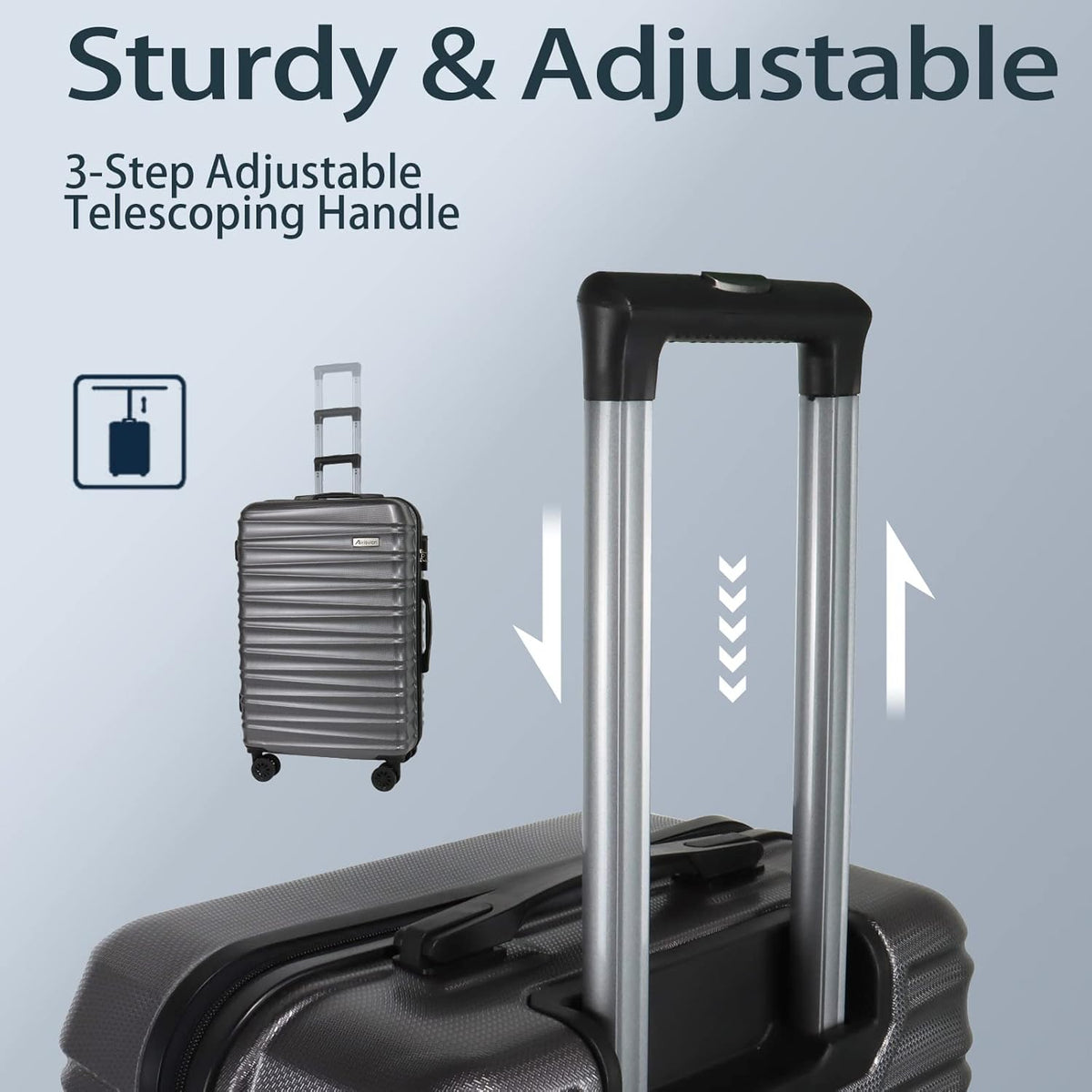 Luggage Sets 3 Piece(20/24/28)-Suitcase Set- Luggage with Wheels-PC + ABS Durable Lightweight Rotating hardshell suitcase 5PCS (Metallic Grey)…