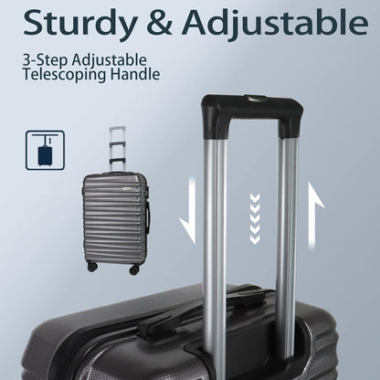 Luggage Sets 3 Piece(20/24/28)-Suitcase Set- Luggage with Wheels-PC + ABS Durable Lightweight Rotating hardshell suitcase 5PCS (Metallic Grey)…