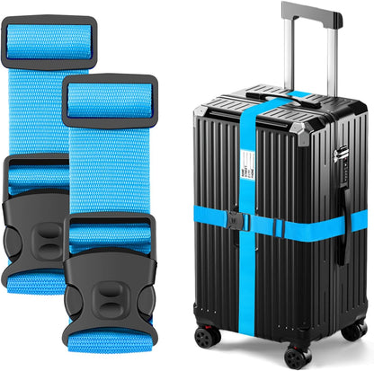 BILIONE Luggage Straps TSA Approved Add a Bag Premium Accessory for Travel Bag Closure (Sky Blue, 2)