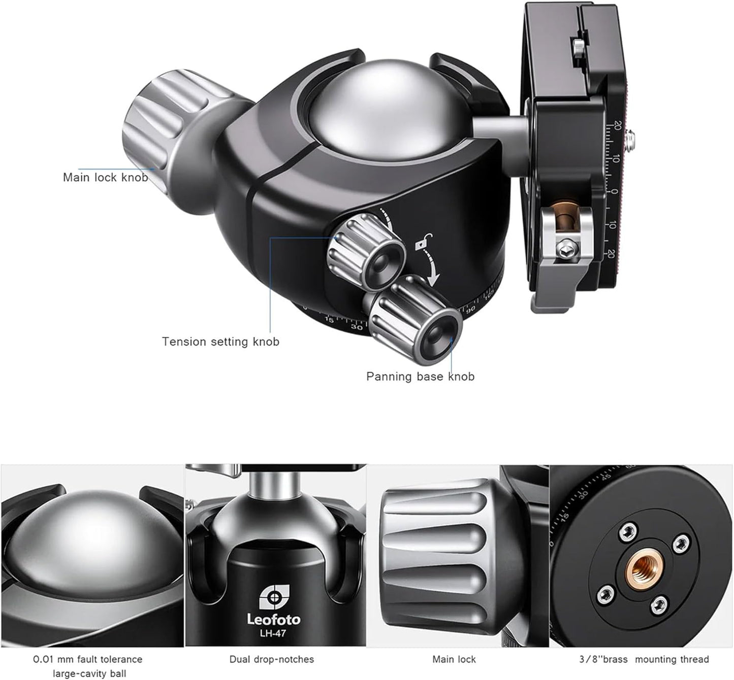 Leofoto Professional Camera Tripod, 63.9" Compact Carbon Fiber Tripod for DSLR Video Camcorder, 5 Leg Sections, 360° Ball Head, Max Load 20KG/44Lb (LS-365CX+LH-47LR)