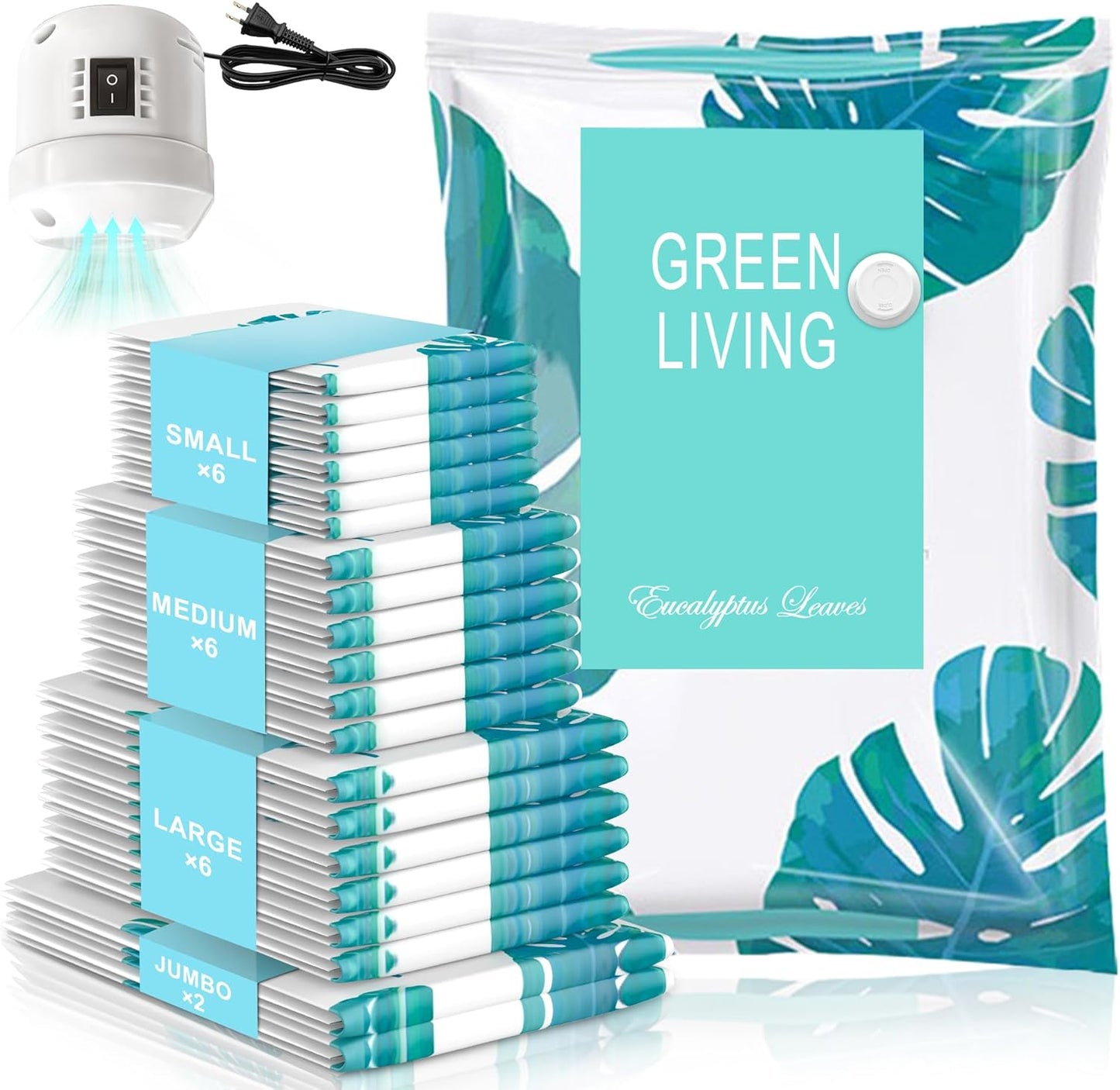 20 Pack Vacuum Storage Bags for Clothing Travel with Electric Pump, 4 Sizes Jumbo/Large/Medium/Small Space Saver Bags Vacuum Sealed for Luggage Blankets, Vacuum Seal Bags for Bedding Comforters