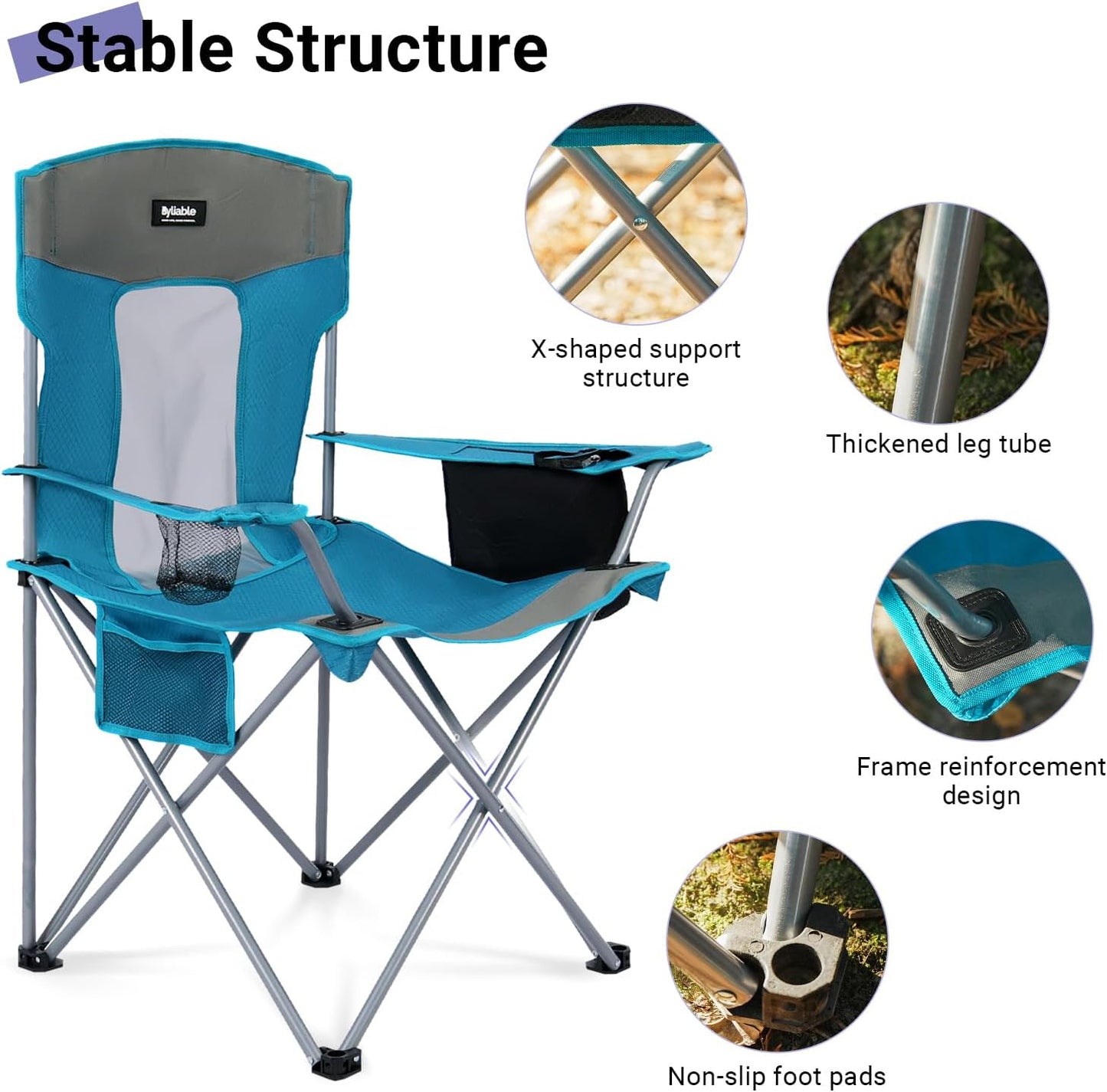 Camping Folding Chair Outdoor Lawn Portable Lightweight Camp Folding Chairs for Adult Outside with Cup Holder, Cooler Pouch & Side Pocket for Camping, Beach, Fishing, Sports or Tailgating Events