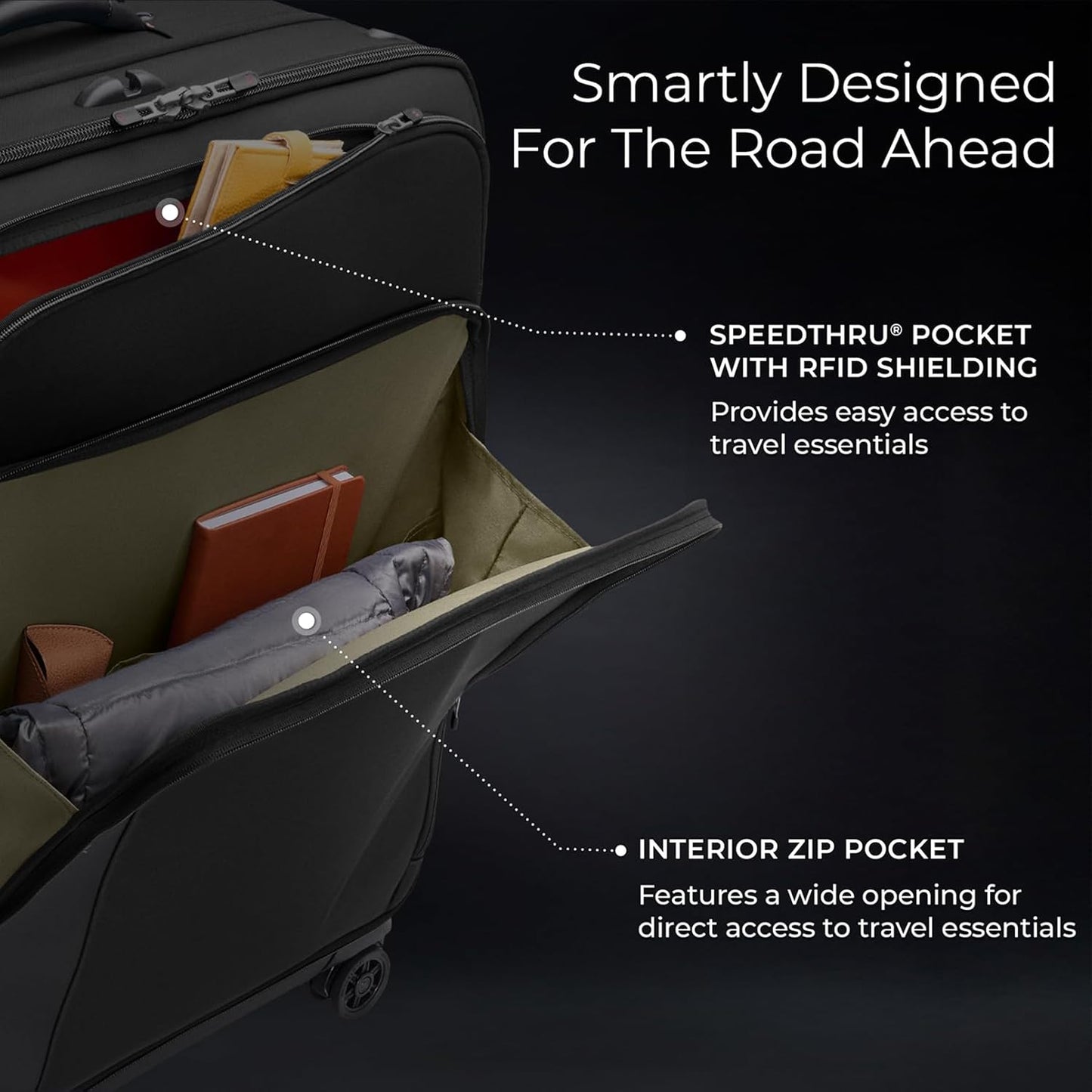 Briggs & Riley 29" Large Expandable Spinner - Checked Luggage for Travel, Suitcases with Wheels, Softside Rolling Bag for Men & Women - ZDX Collection, Black