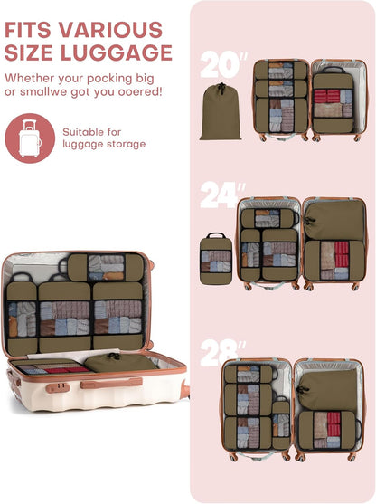 6 PCS Set Compression Packing Cubes for Travel, Lightweight Packing Organizer Bags Travel Essentials for Carry On, Suitcase,Home Closet - Brown