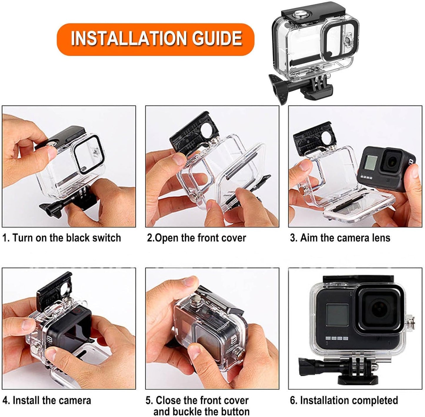 Compatible for Go Pro Hero 11 mini Black Waterproof Housing Case 60M/196FT Protective Underwater Diving Case Shell with Cameras Handle Mount Accessories Kit