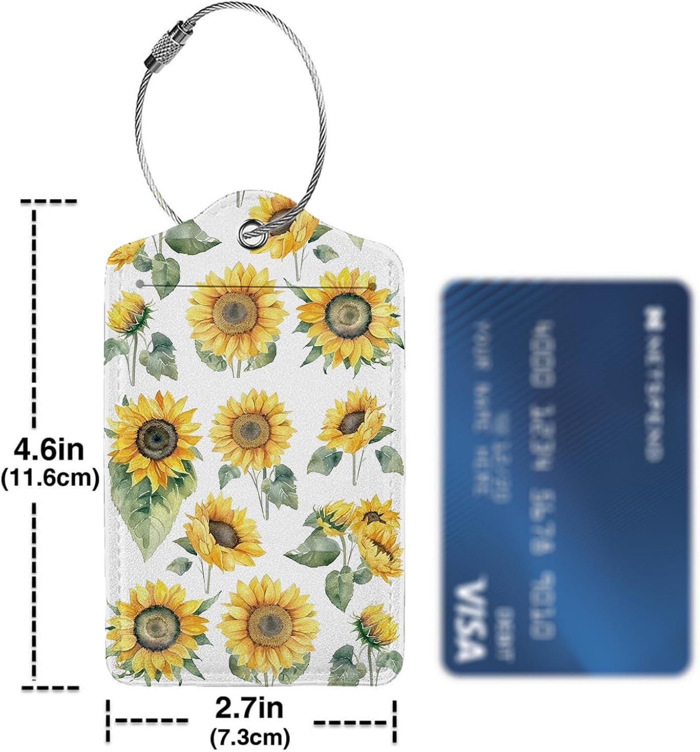 Watercolor Floral Sunflowers 2-Pack Luggage Tags for Suitcases,Leather Baggage Tag with Loop, Tags Private Name ID Labels for Women Girl Men Boys Travel Baggage Suitcase