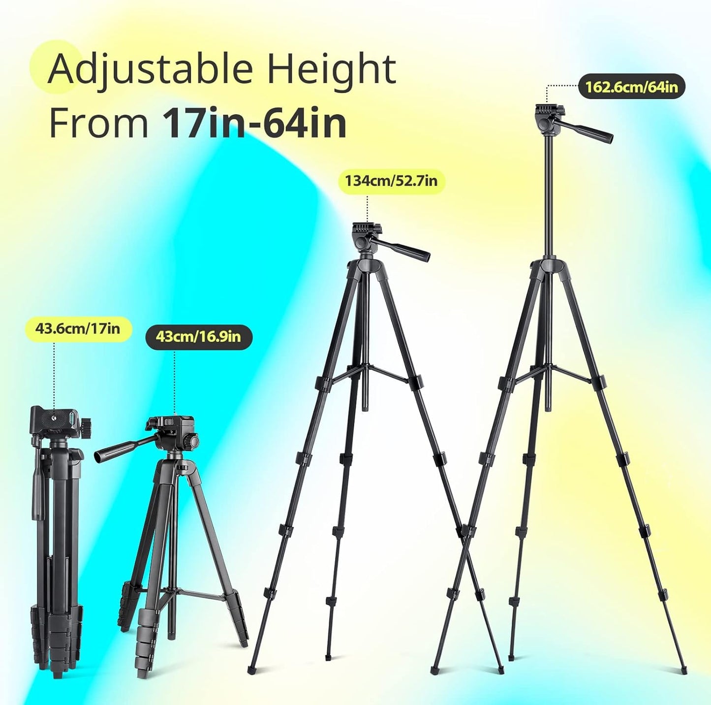 Sensyne 64" Camera Tripod Stand, Versatile Phone & iPad Tripod with Wireless Remote and 2-in-1 Phone Holder for Selfie/Video Recording/Photo/Live Stream/Vlog