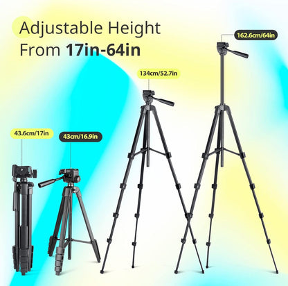 Sensyne 64" Camera Tripod Stand, Versatile Phone & iPad Tripod with Wireless Remote and 2-in-1 Phone Holder for Selfie/Video Recording/Photo/Live Stream/Vlog