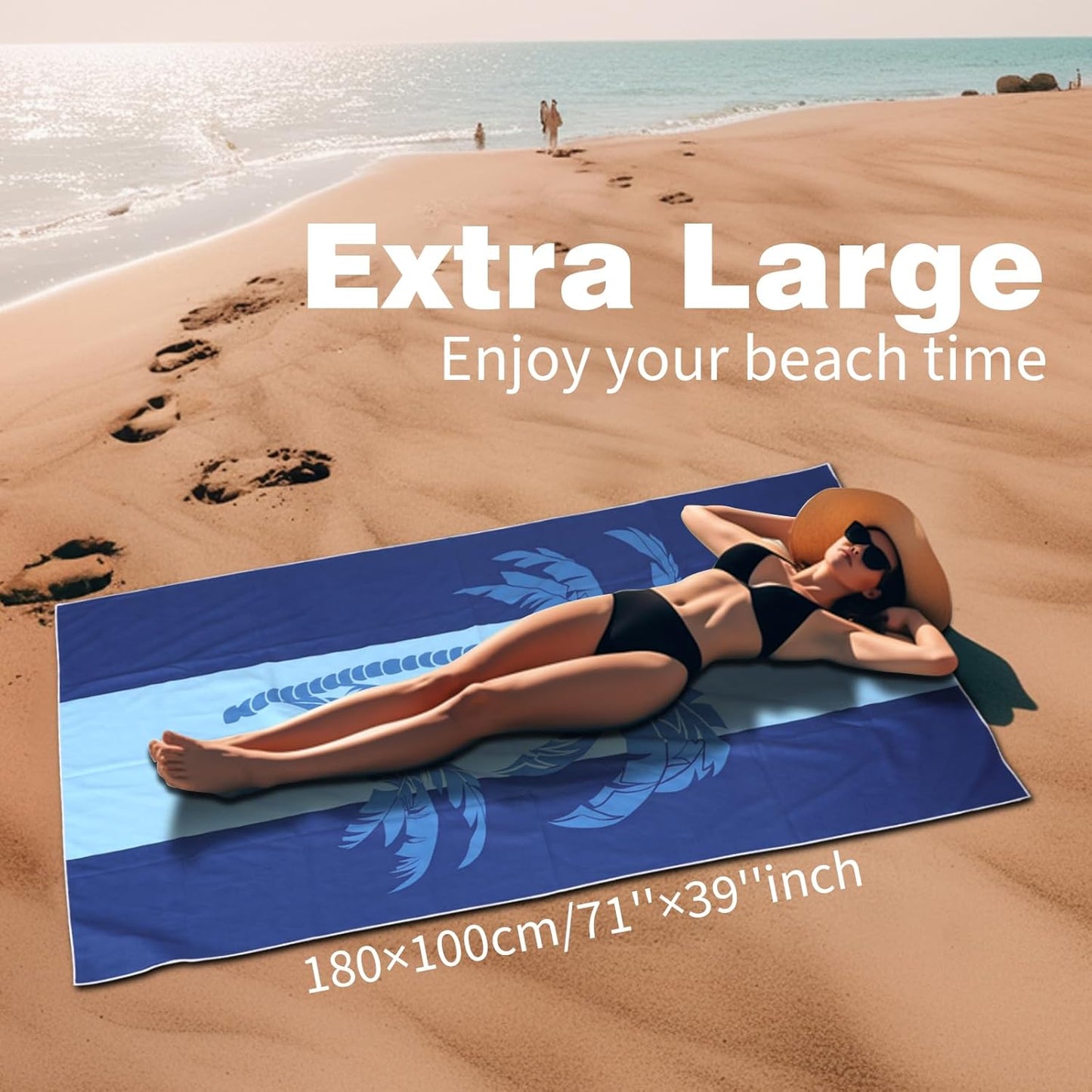 Large Beach Towel, 71" x 39" Oversized Lightweight Compact Quick Dry Sand Free Towel for Travel Swim Pool Yoga Gym Camping (Blue)