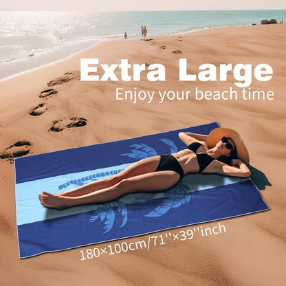 Large Beach Towel, 71" x 39" Oversized Lightweight Compact Quick Dry Sand Free Towel for Travel Swim Pool Yoga Gym Camping (Blue)