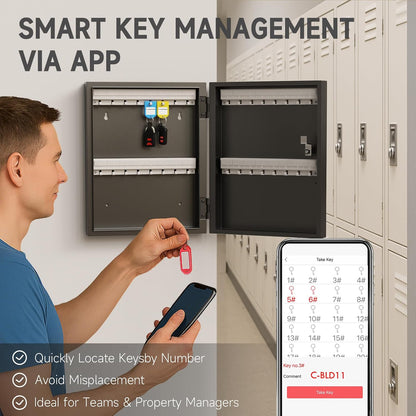 48 Key Cabinet Organizer, Key Lock Box, Key Safe Security Storage Lockbox Holder for Valets, Hotels, Car and House Keys, Key Keeper Box – Black