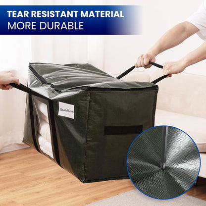 TAILI 4 Pack Green Extra Large Storage Bags, Heavy Duty Totes with Visible Window, Wrap Around Handles, Perfect for Moving