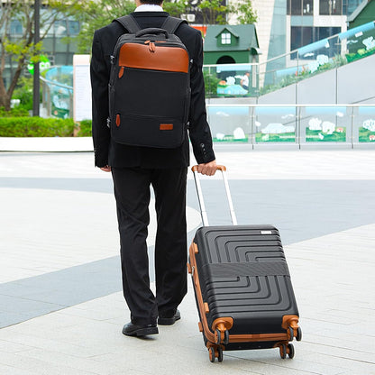 Romswi Luggage Sets 2 Piece 22In, Expandable 22x14x9 Carry On Luggage with Travel Backpack, PC+ABS Hardside Suitcase Set with TSA Lock, Durable Carry On Suitcase with Spinner Wheels for Men Black