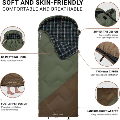 KingCamp Sleeping Bag for Adults, Cold Weather & Warm XL Big and Tall Flannel Sleeping Bags with Compression Sack Portable Waterproof Essentials Gear Accessories for Outdoor Camping