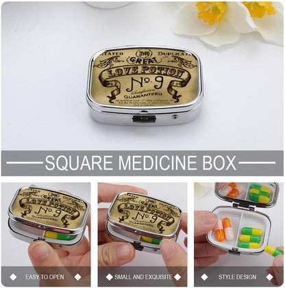 Metal 2 Compartment Pill Organizer Travel Friendly Portable Compact Pill Box Cute Pill Case to Hold Vitamins,Fish Oil,Supplements,Meds,Tablet for Purse,Pocket. (No)