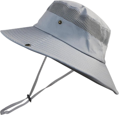 NPQQUAN Ponytail Sun Bucket Hats for Women Men Wide Brim UPF 50+ Fishing & Beach Hats