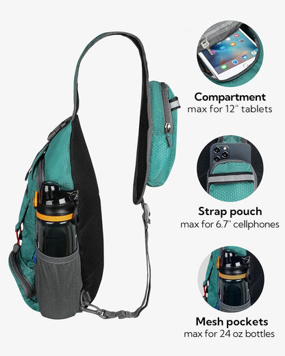 WATERFLY Packable Small Crossbody Sling Backpack Shoulder Chest Bag Daypack for Hiking Traveling