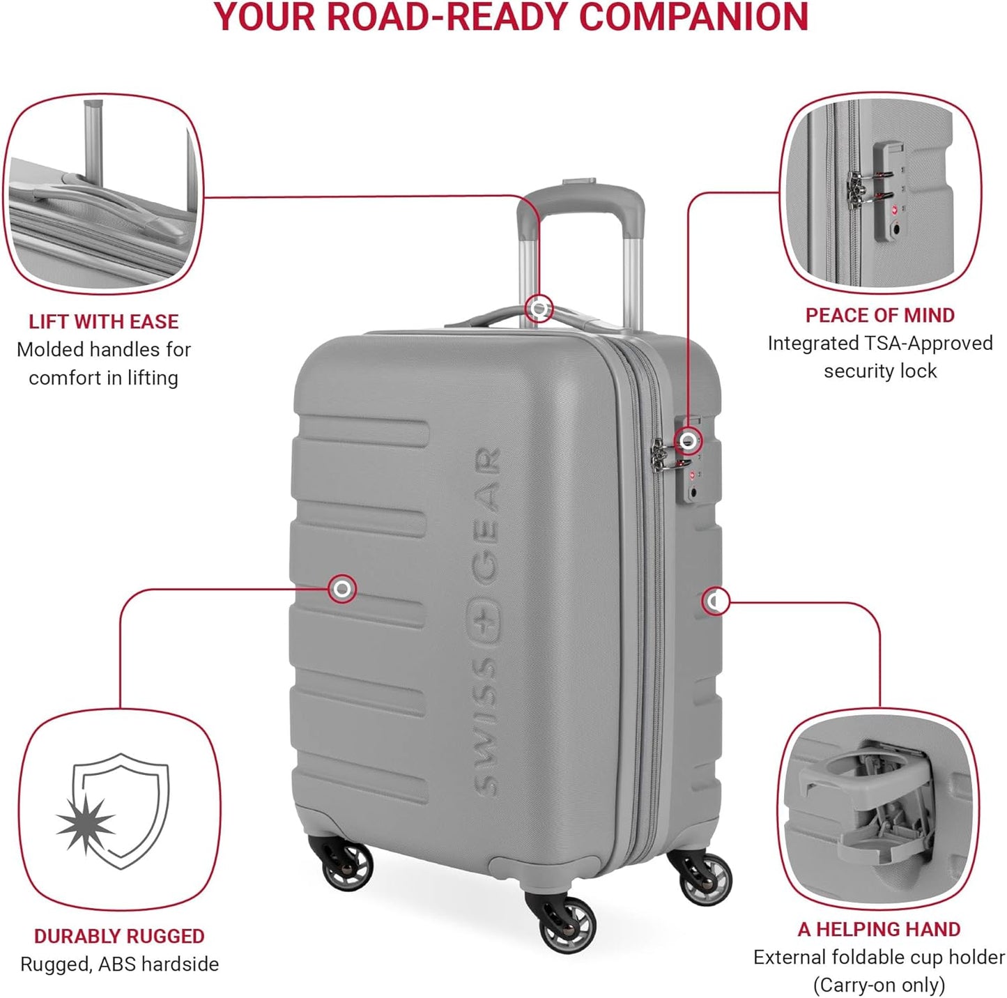 SwissGear 7366 Hardside Expandable Luggage with Spinner Wheels, Grey, 2-Piece Set (19/27)