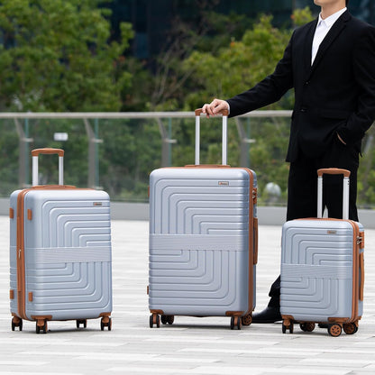 Romswi Luggage Sets 3 Piece Expandable PC+ABS Suitcases, Durable Hardshell Lightweight Suitcase Set with TSA Lock Dual Spinner Wheels, 21/24/28 Inch, Silver