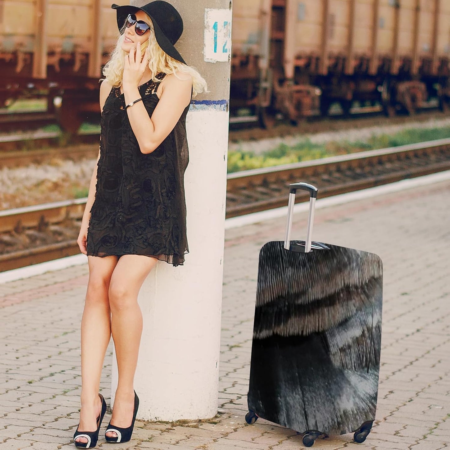 20 Inch PVC Luggage Protector Covers for TSA Approved Clear Suitcase Cover Protector Transparent Luggage Protective Cover Set (Painting, Suitable for 19"-20")