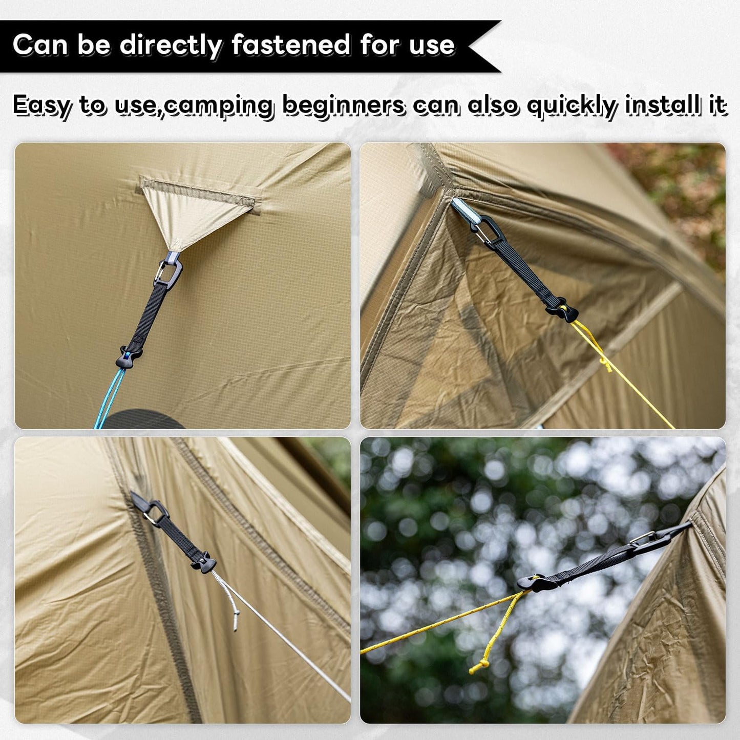 4 Pack Guy Lines-Ultralight Tent Cords with Locking Carabiner Clip, 2mm 100% Nylon Guylines Ropes for Outdoor Camping Tent Tarp,Climbing,Hiking Backpacking (Blue, 4M)