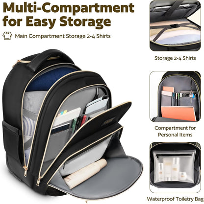 Small Rolling Backpack for Women, Lightweight Travel Backpack with Wheels, Roller Backpack for Adults, Water Resistant Rolling Laptop Bag, Wheeled Underseat Carry On Luggage, Black Gold