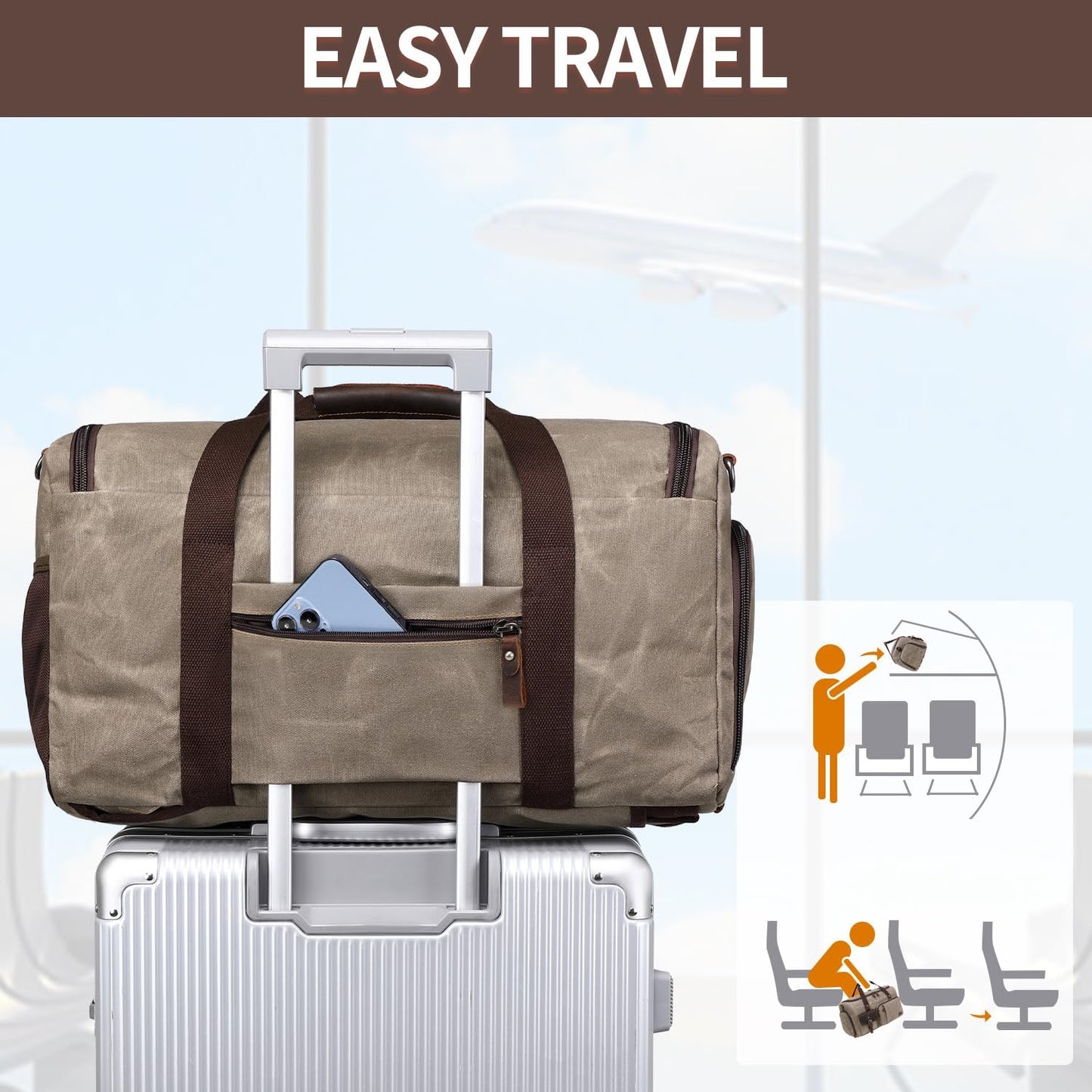 Travel Duffle Bag Weekender Bag with Shoe Compartment Overnight Bag for Men Travel Bag Carry On Lugguage Light Green