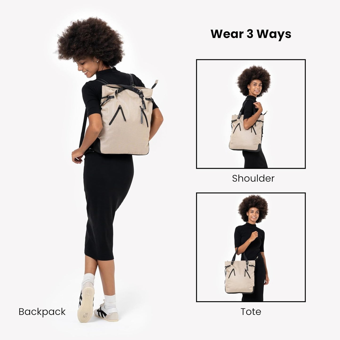 Sherpani Tempest, Anti Theft Convertible Backpack Tote, 14L Travel Backpack, Travel Gifts for Women, Handbags, RFID Protection, Metal Hardware, Fits 15” Laptop (No Sleeve) (Straw)