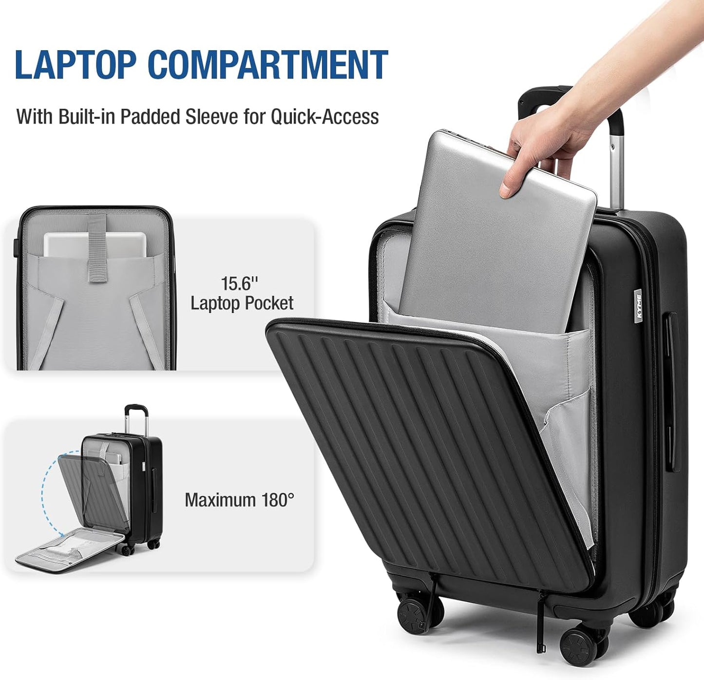 KYME Luggage Sets, 100% PC Suitcase With Double Spinner Wheels & TSA Lock, Hard Shell 3 Piece Set, 22/26/30, Black