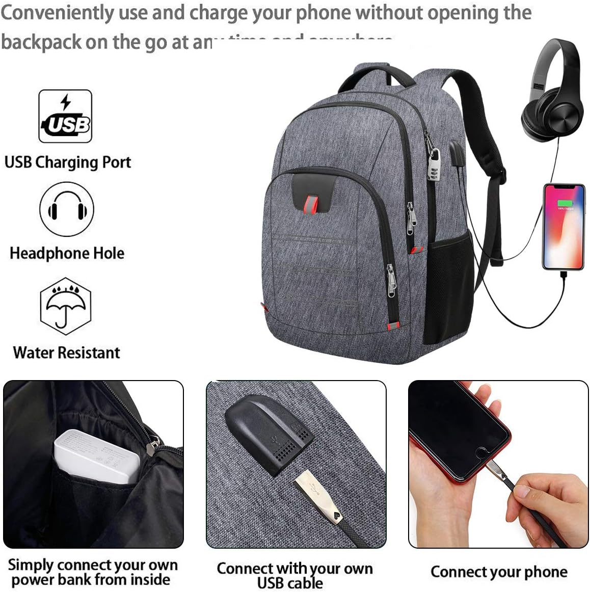 Laptop Backpack for Men, Large Anti-Theft Business Travel Backpack with USB Charging Port, Water Resistant College School Computer Bag for Men/Women for 17 Inch Laptop and Notebook