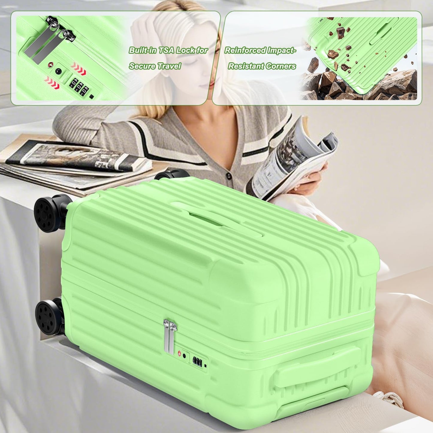 Krute Luggage Sets 2 Pieces PC+ABS Hardshell Suitcase with Spinner Wheels TSA Lock Carry On Suitcase Set 20+28 Inch Luggages