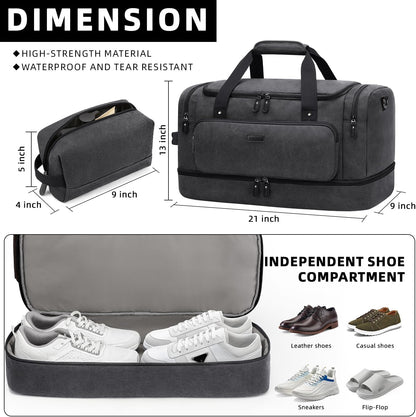 ZOMFELT Duffle Bag for travel, 40L Canvas Travel Duffel Bags for Men Women, Water Resistant Overnight Weekender Bag with Toiletry Bag & Shoe Compartment, Carry on Luggage Bag for Travel, Gym, Black